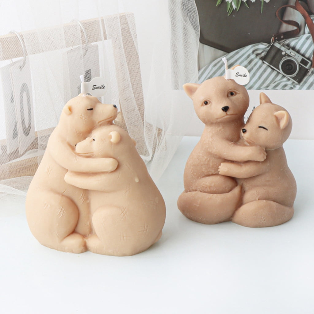 WINDLAND 3D Candle Resin Mold Hug Foxes Bear Scented Candle Epoxy Mold DIY Plaster Decors