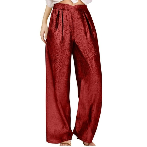 Silky Lounge Pants for Women Lightweight Slim Fit Elastic Waist Wide Leg Sleep Trouser with Pockets