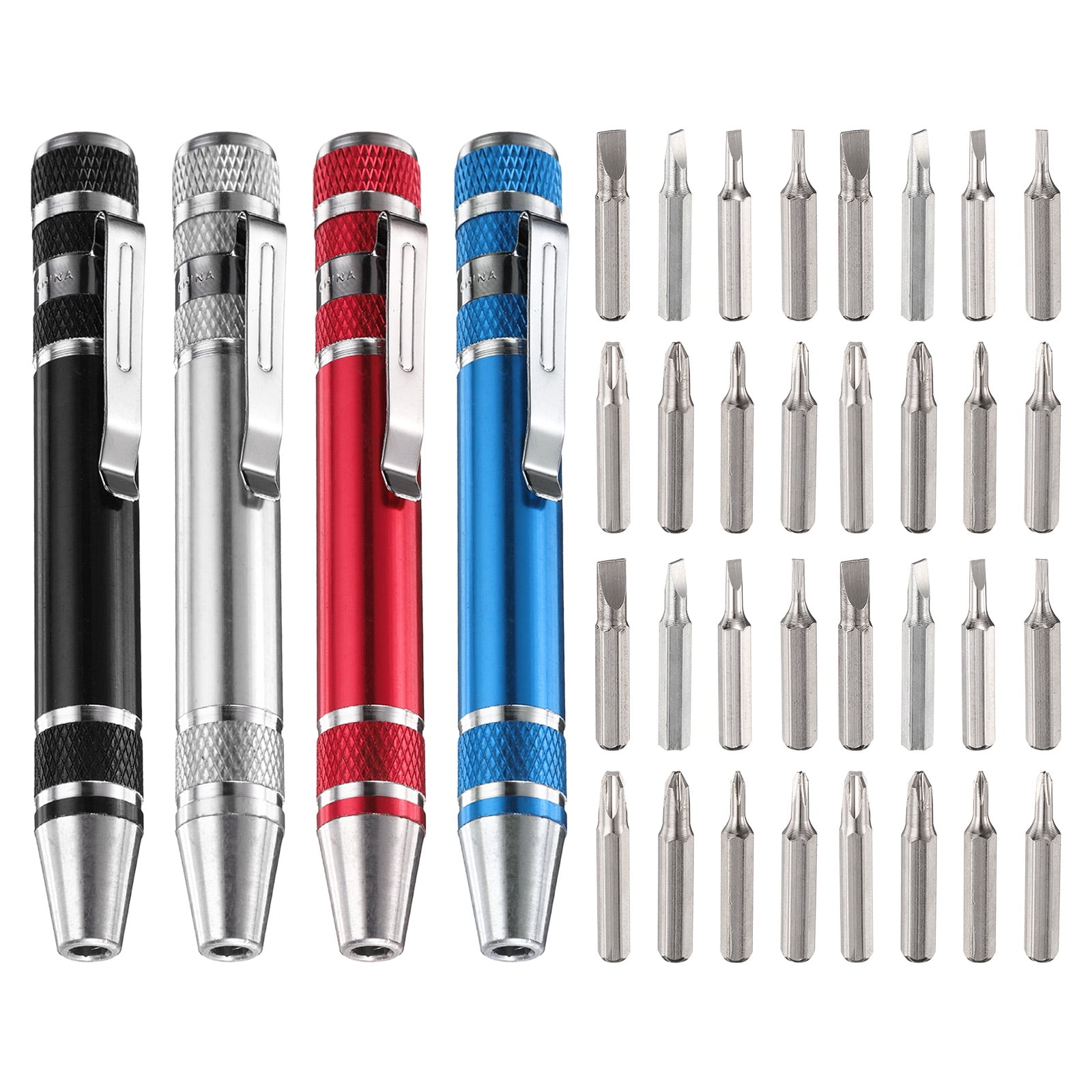 Uxcell 4pcs 8 in 1 Mini Pocket Pen Screwdriver Set Small Magnetic Screw Driver with Phillips and Flat Head Bits