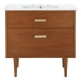 thumbnail image 3 of Modway Cassia 36" Modern Wood & Ceramic Bathroom Vanity in Natural/White, 3 of 9