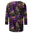 thumbnail image 5 of REORIAFEE Mardi Gras T Shirts for Women Plus Size 3/4 Length Sleeve T Shirt Party Mask Print Blouses Crewneck Tee Tops Color paneling Pullover Carnival Themed Trendy Fashion Clothing, 5 of 5
