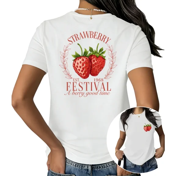 UNISHE Women's Summer Casual Tee Strawberry Festival Fruit Graphic Short Sleeve S-5XL