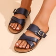 thumbnail image 2 of Xucatan Women's Square Toe Sandals, Belt Buckle Crisscross Strap Flat Slides, Breathable Faux Leather Open Toe Slippers, Versatile Summer Beach Footwear Gift, 2 of 7