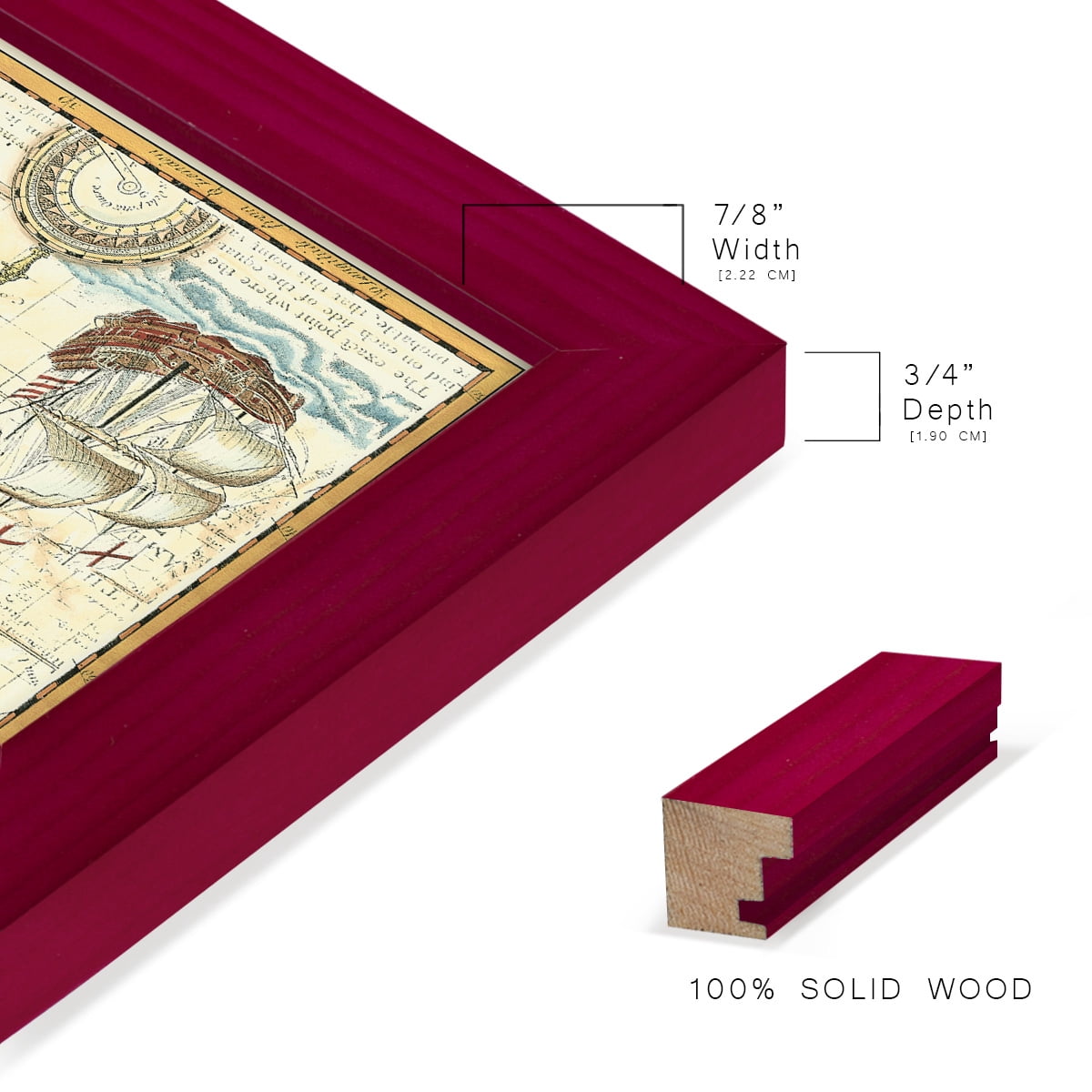 Nautical Map II -Framed Print w/glass-Cherry Red