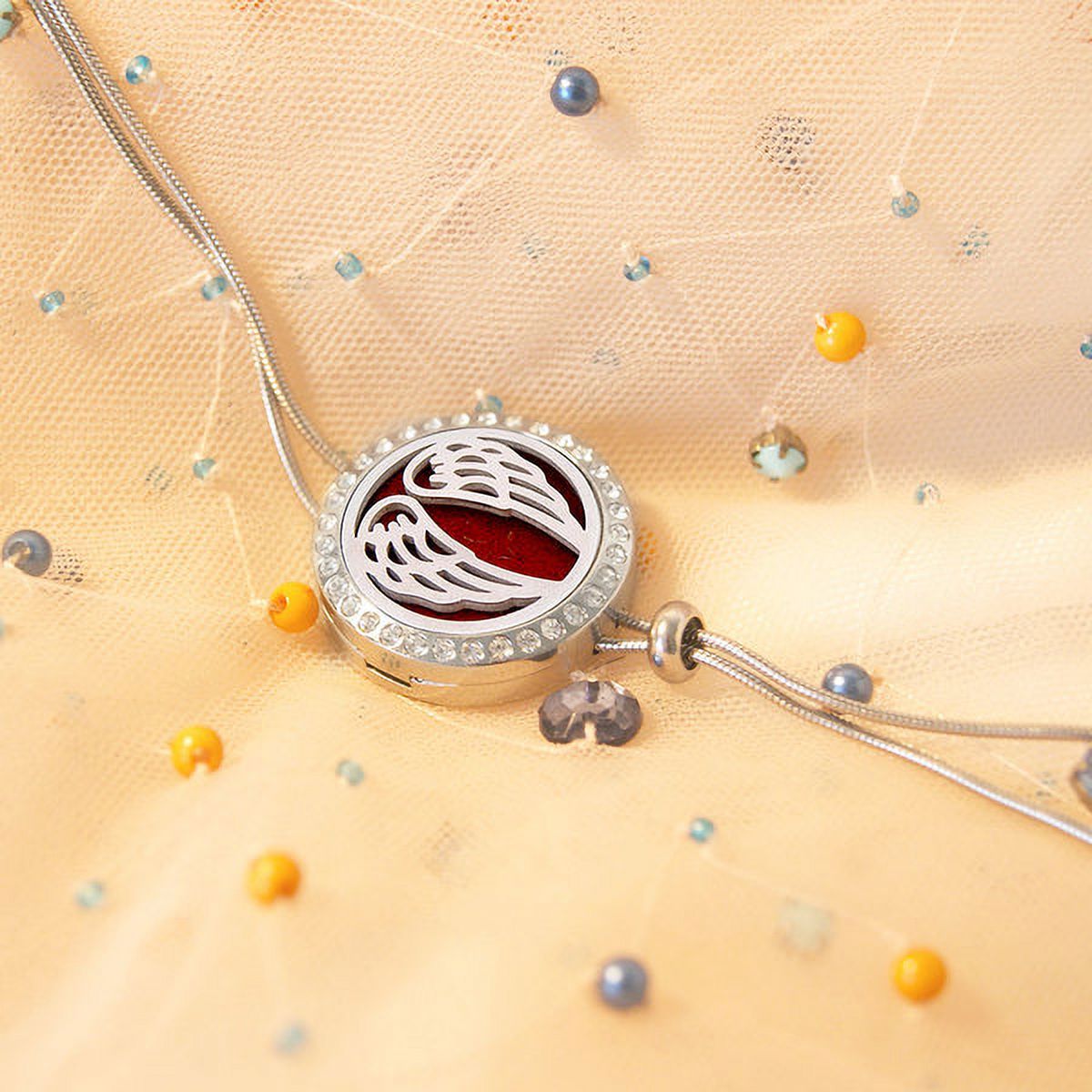 Anavia Personalized Angel Wing Aromatherapy Necklace Gift for Her Engraving Travel PortableEssential Oil Stainless Steel Adjustable Slider Necklace Diffuser Jewelry Free 12 Pads Gift Box Ship Next Day