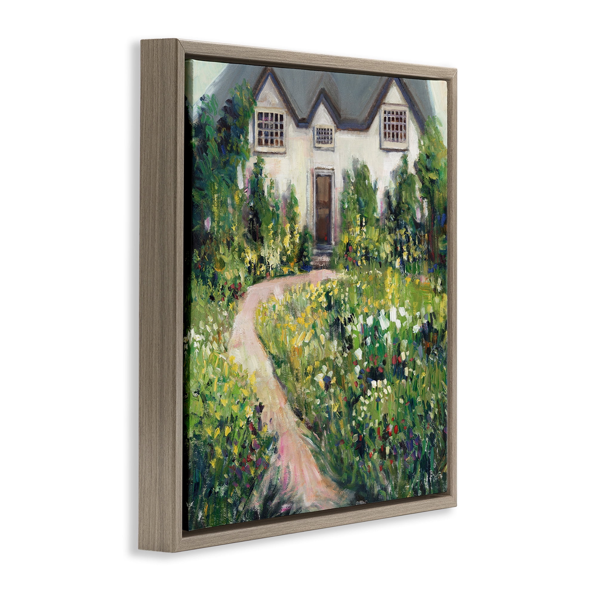 Stupell Industries Rural Floral Cottage Garden Blooms Travel & Places Painting Brown Floater Framed Canvas Art Print Wall Art, 18 x 18