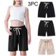thumbnail image 1 of Odeerbi 2-10 Años Niños Niñas 3 Pcs Verano Algodón Lino Pantalones Cortos Entrenamiento Deportivos Cortos Lindo Color Sólido Pantalones Cortos Suaves Respirables, 1 of 9