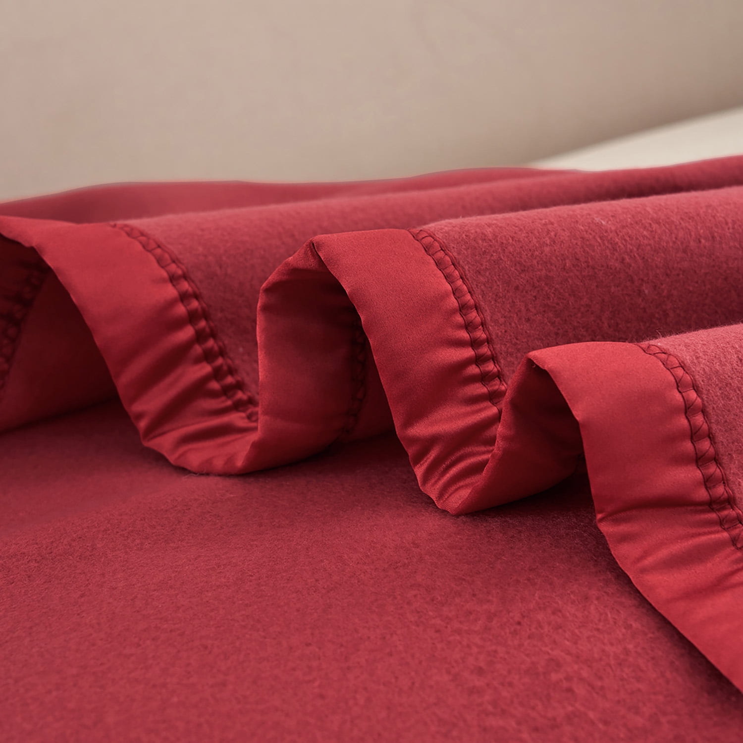 JML Contemporary Burgundy Red Satin, Fleece Reversible Bed Blanket Twin