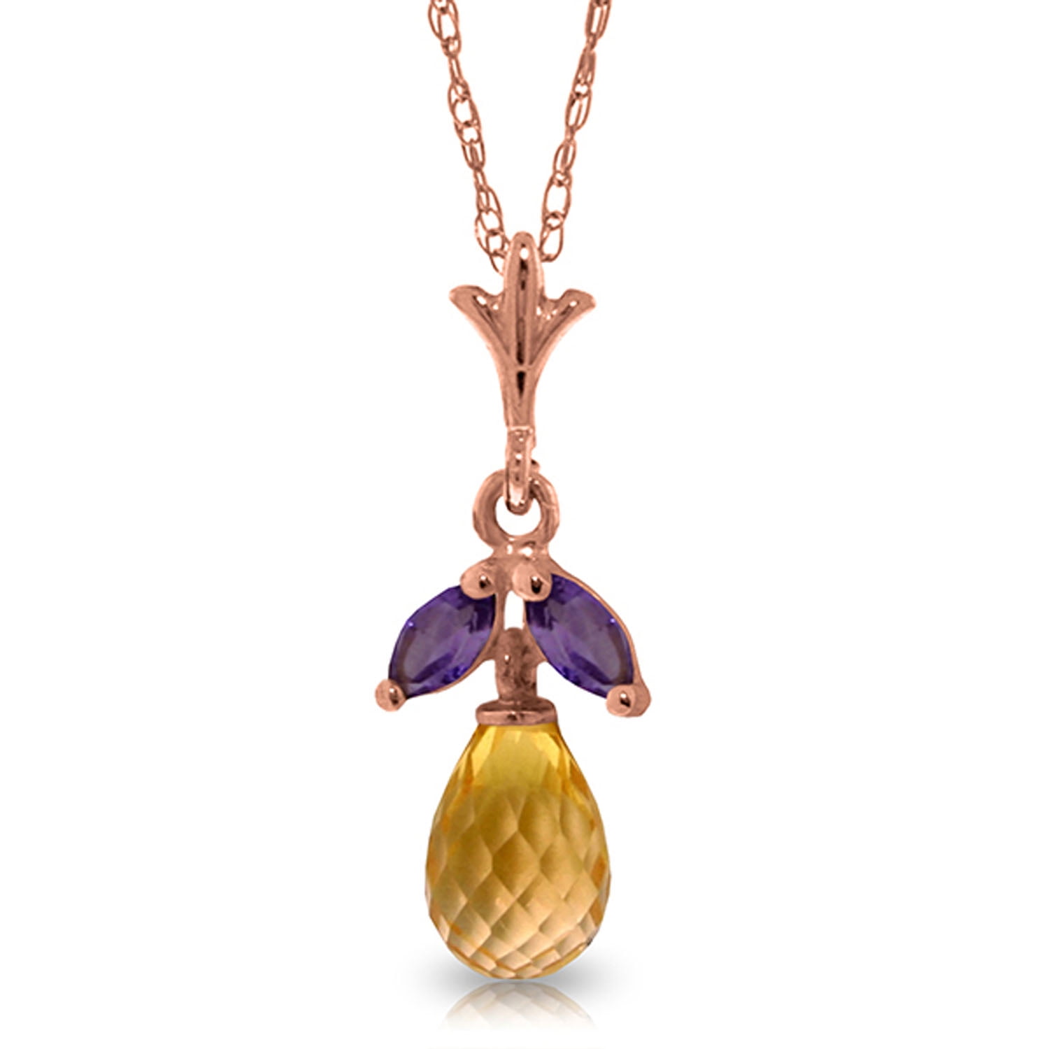 Galaxy Gold 14K Solid Gold Natural Amethyst Pendant Necklace for Women - Rose Gold Fine Jewelry