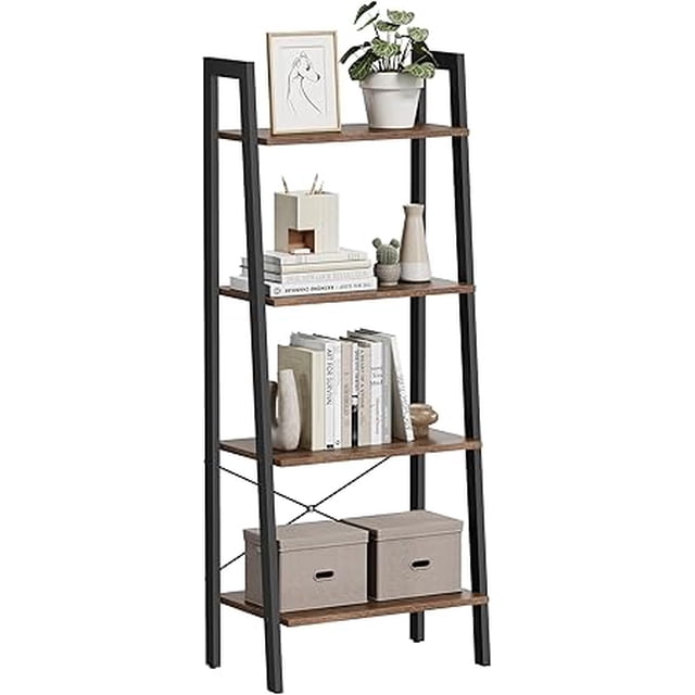 VASAGLE Estantería de Escalera, Estantería de 4 Niveles, para Sala de Estar, Dormitorio, Cocina, Oficina, Marrón Avellana y Negro
