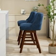 thumbnail image 3 of Swivel Bar Stools Set of 2, 26'' Upholstered Counter Height Swivel BarStools, Fabric Island Chairs with Back & Wood Legs for Kitchen, Pub & Cafe, Blue, 3 of 9