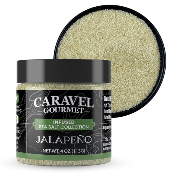 Caravel Gourmet Jalapeno Sea Salt - Sea Salt Blended with Jalapeno Pepper - Spicy, All-Natural, Kosher, No MSG, Non-GMO, Gluten-free - for Cooking, Finishing & Mexican Dishes, 4 oz