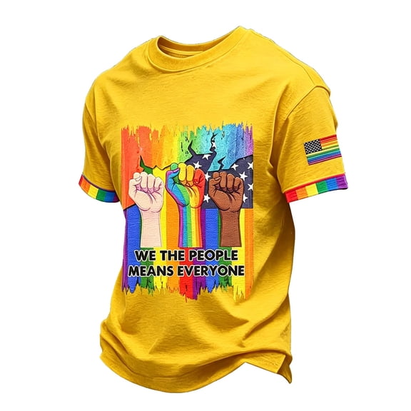 GrmtClth Mens We the People Means Everyone Shirts Pried Rainbow Flag Pattern Tops Equality Short Sleeves Tee Lightweight Crew Neck Clothes Yellow XL