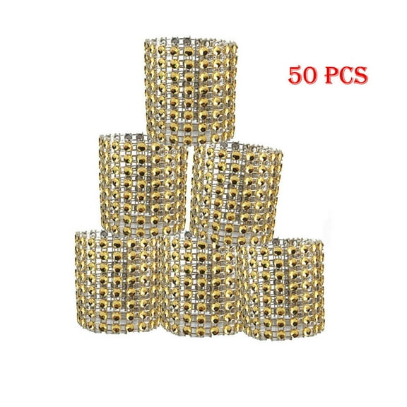 Vikakiooze Home Decor 50pc Bling Diamond Rhinestone Mesh Wrap Napkin Ring Wedding Decor Gold