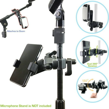 AccessoryBasics Music Boom Mic Microphone Stand Smartphone Mount w/360° Swivel Adjust Holder for Apple iPhone X 8 7 Plus 6s Samsung Galaxy S8 S7 Note Google Pixel XL LG v30 (Best Microphone Iphone 7)
