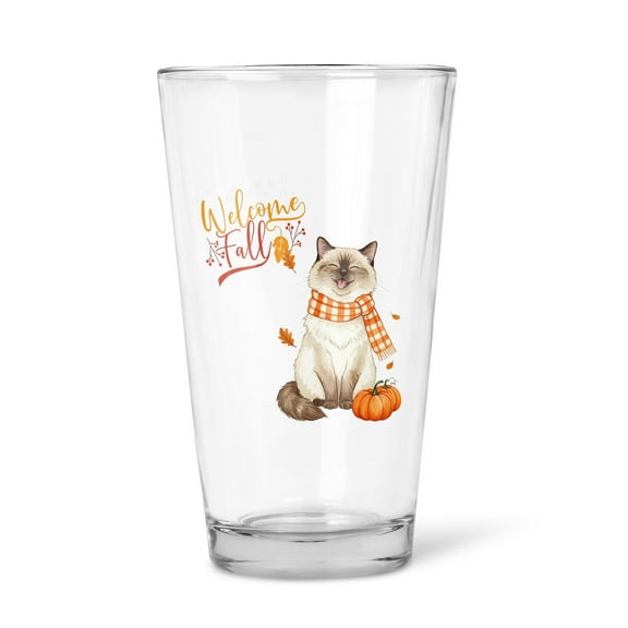 Welcome Fall Ragdoll Cozy Autumn Field Pumpkins Golden Leaves 16oz Pint Beer Glass Mug Cat Lover Kitten Owner Gifts Idea Beer Glasses Cup - 12013