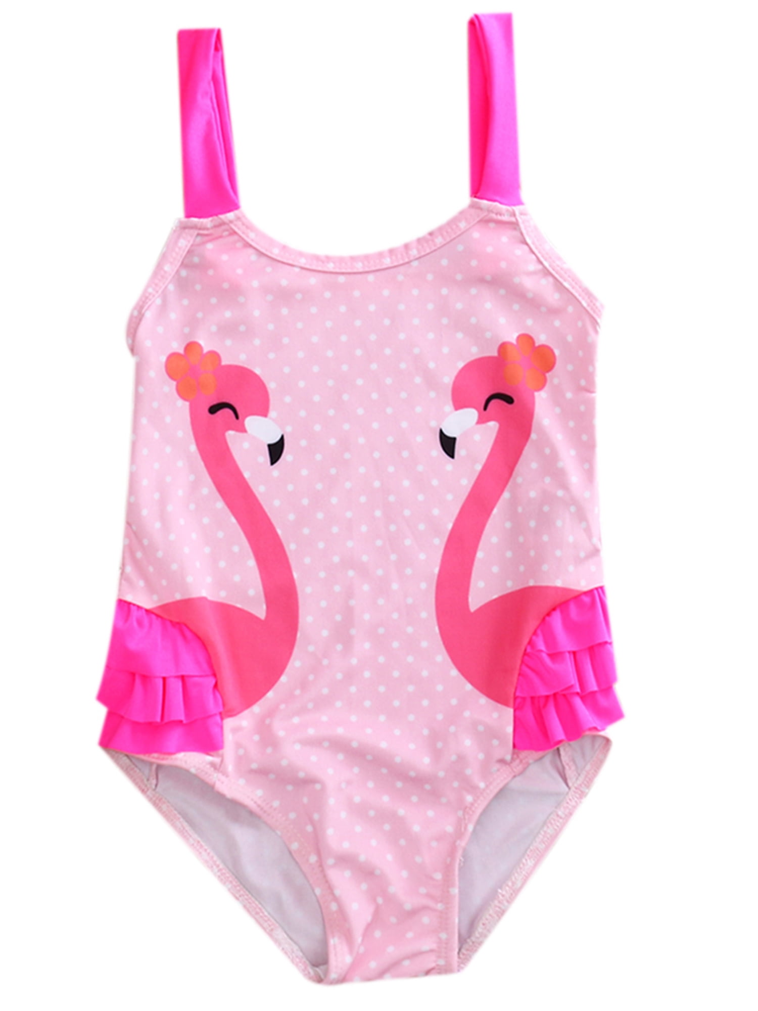 Bilo store Kid Girl One Piece Swan Print Ruffle Swimsuit Beachwear