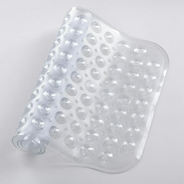 Shower Mat Non Slip - 70x38cm Soft Rubber Bath Mat PVC Shower Mats for Inside Shower with 200 Strong Suction Cups Grip and Drain Holes - Machine Washable (Clear)