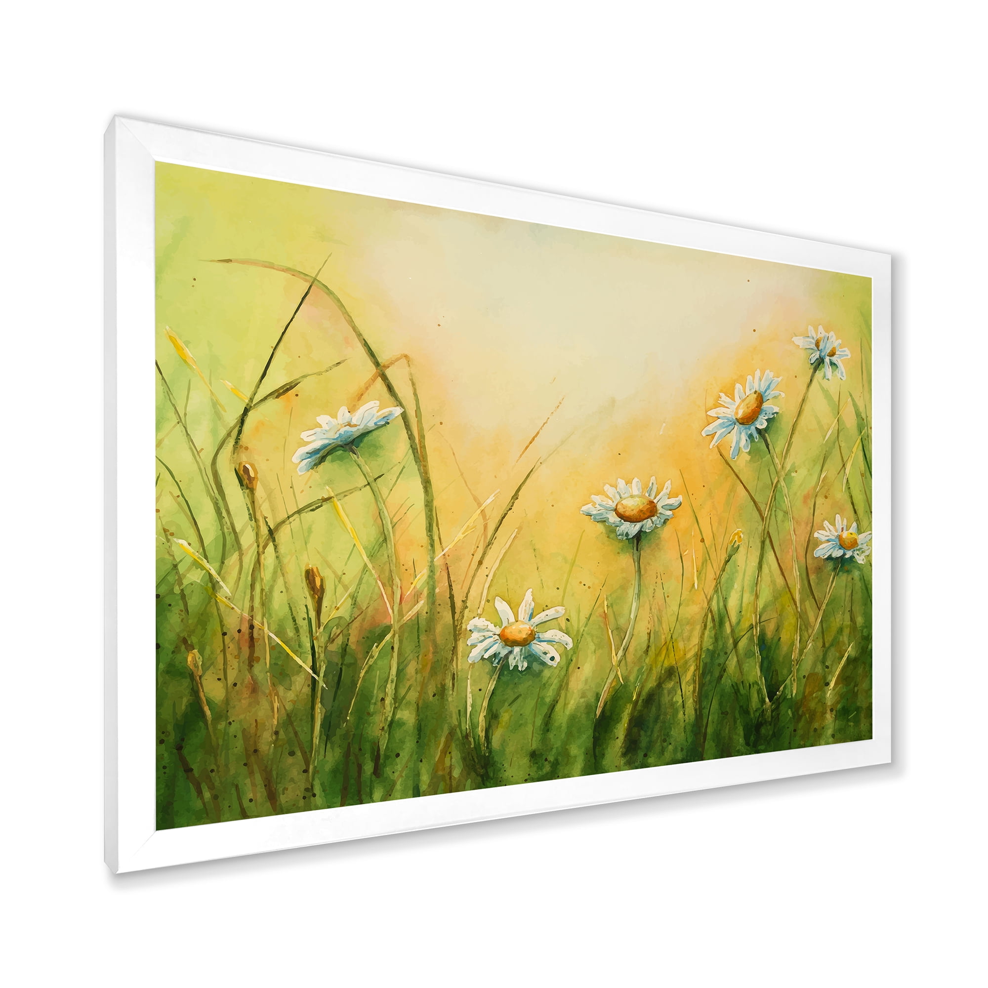 Designart 'Sunset Field With Herbs and Chamomiles' Traditional Framed Art Print