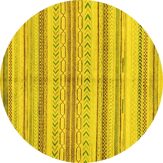 Ahgly Company Indoor Round Abstract Yellow Modern Area Rugs, 6' Round