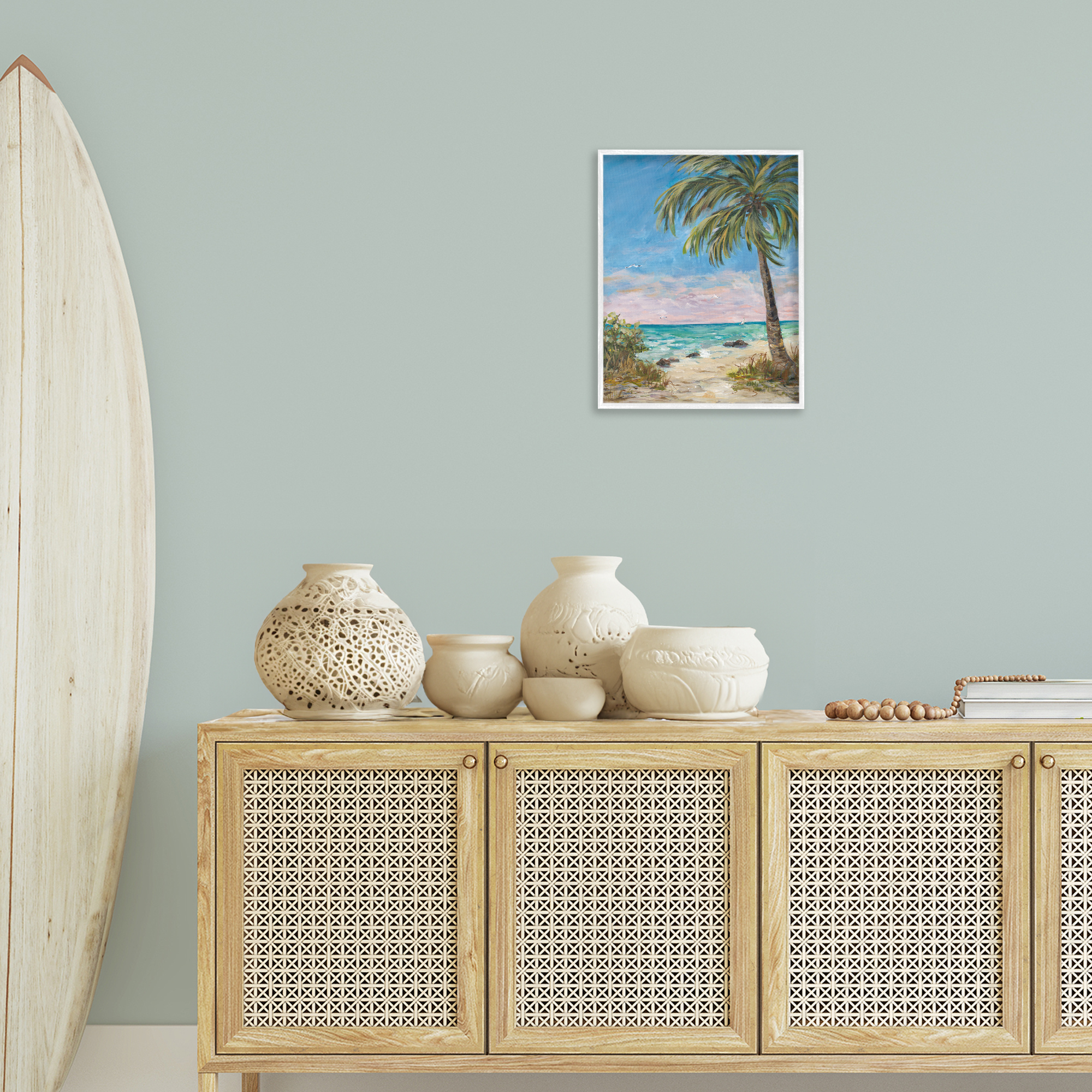 Stupell Industries By the Single Palm Coastal Painting White Framed Art Print Wall Art, 16 x 20