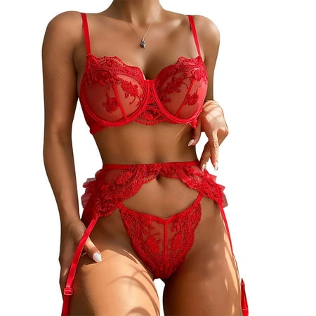 Orqqct Women 3 Piece Sexy Lingerie Set Sheer Lace Bra and Panty Babydoll Underwear Set