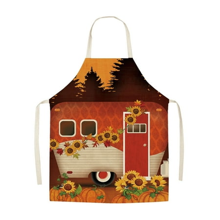 

Prolriy Apron Sleeve Linen Thanksgiving Day Apron Sunflower Pumpkin Creative Apron Kitchen Housework Oil Repellent Antifouling Apron