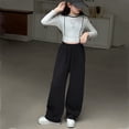 thumbnail image 5 of OSOLU Girls Pants Solid Color Comfortable Drawstring Elastic Waist Side Pockets Wide Leg Trousers Kids Daily Wear Black, 5 of 6