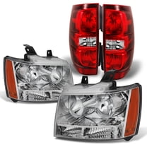 AKKON - For 07-14 Chevy Suburban Tahoe Chrome Clear OE Headlights   Red Lens Rear Tail Brake Lamp Replacement