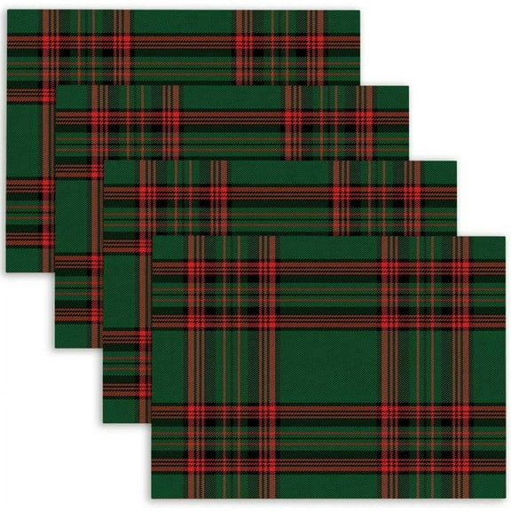 Red and Green Buffalo Plaid Placemats Set of 4 Christmas New Year Holiday Decoration for Dining Table Easy to Clean Kitchen Table Mats 18 X 12 Inch