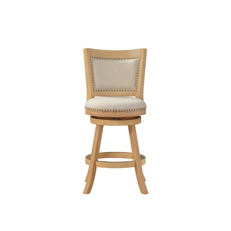 Boraam Melrose Distressed 24&#34; Counter Height Barstool - Driftwood Cr&#232;me: Linen Upholstery, Nailhead, Swivel, Wood Legs