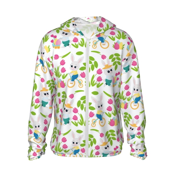 Balery Happy Easter Sudadera ligera de manga larga con capucha y protección solar UPF 50+ para hombre y mujer, ideal para pesca y running-Small