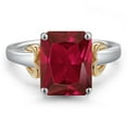 thumbnail image 3 of Gem Stone King 925 Silver and 10K Yellow Gold Red Created Ruby Solitaire Engagement Ring for Women | 3.80 Cttw | Emerald Cut 10X8MM | Available in Size 5,6,7,8,9, 3 of 6