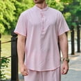 thumbnail image 2 of Mens Polo Shirt Solid Color Stand Collar T Shirt Long Placket Button Knit Summer Top Pink M, 2 of 9