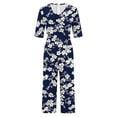 thumbnail image 5 of Edvintorg Wide Leg Jumpsuits for Women Summer 2025 Vintage Floral Print Short Sleeve V Neck Back Zipper Casual Loose Jumpsuits with Pocket, 5 of 5