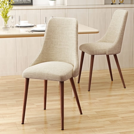 Mid-Century Modern Armless Dining Chairs Set of 2 | Ideal for Family Meals and Dinner Parties | Wood Frame with Iron Legs 100% Polyester Fabric | Comfortable Seating with Curved Back