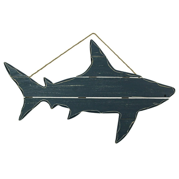 Zeckos Wood Carved Shark Wall Decor Blue 31 inch Nautical Sculpture