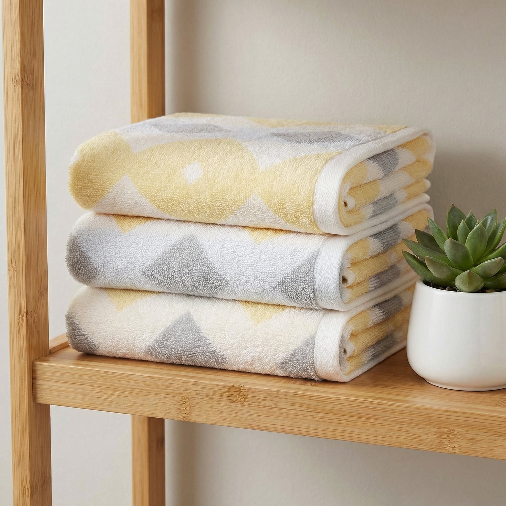 Unique Bargains Geometric Rhombus Cotton Soft Color Block Hand Towel Orange 2pcs 28" x 13"
