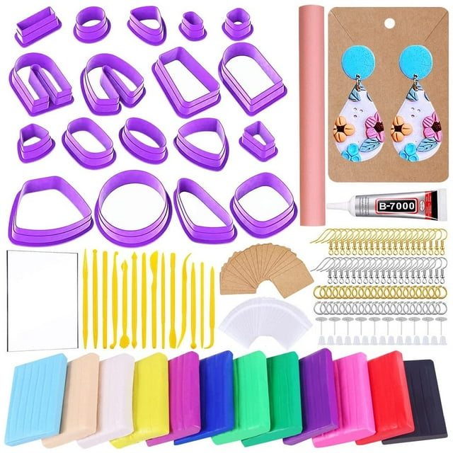 MesaSe Polymer Clay Cutters Kit 12 Colors Modeling Clay with Sculpting Clay Tools and Earrings Accessories Great for Clay Earrings Jewelry Making and Crafts