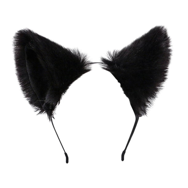 Diadema de felpa con orejas, tocados para el pelo, accesorios para fiestas de disfraces, accesorios para el cabello para puesta en escena, fiestas de Negro