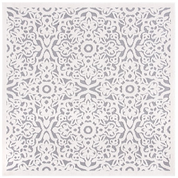 SAFAVIEH Cabana Henrika Geometric Indoor/Outdoor Area Rug, Ivory/Grey, 8' x 8' Square