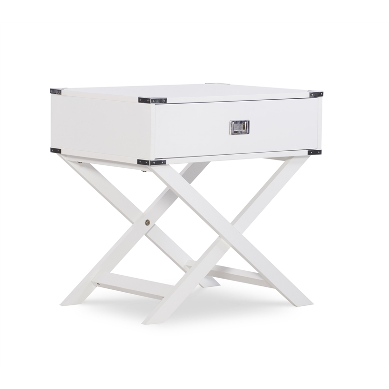 Linon Peggy X Base Wood Accent Table in White