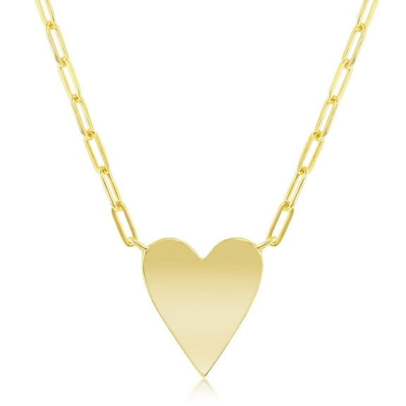 Paperclip Link Design Chain with Polished Heart 16 2” Necklace | Gold Plated Sterling Silver Jewelry for Women or Teens