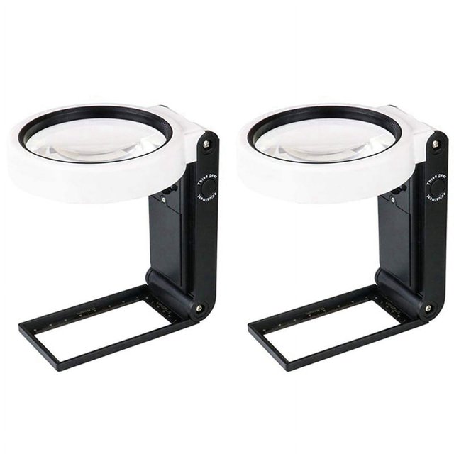 2X Lupa con Luz Y Soporte, Lupa Plegable Ajustable de Mano 6X 25X con Manos con Luz LED