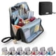thumbnail image 1 of Bolsa de maquillaje de pie de gran capacidad | Organizador cosmético de tela impermeable con múltiples compartimentos | Estuche portátil de viaje de base rígida para artículos de aseo con asa de, 1 of 7
