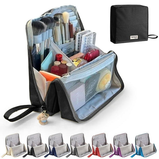 Sentmoon Toiletries Travel Bag Makeup Bag Doresty Standing Up Makeup Bag Multi-Purpose Large Capacity Cloth Standing Makeup Bag Portable Waterproof Toiletry Bag With Compartments
