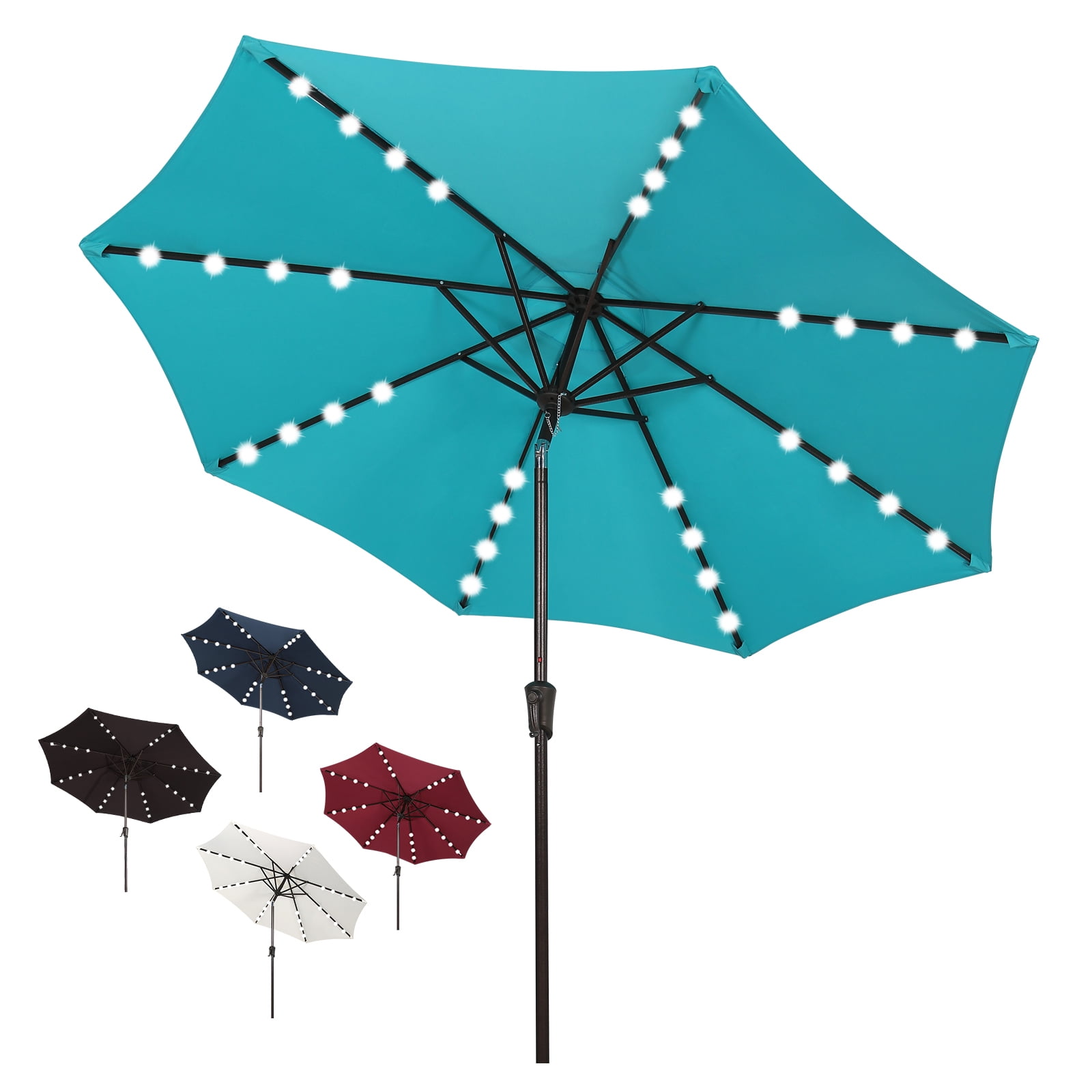 COBANA 9’ Solar Patio Umbrella with 32 LED Lights, Outdoor Table Market