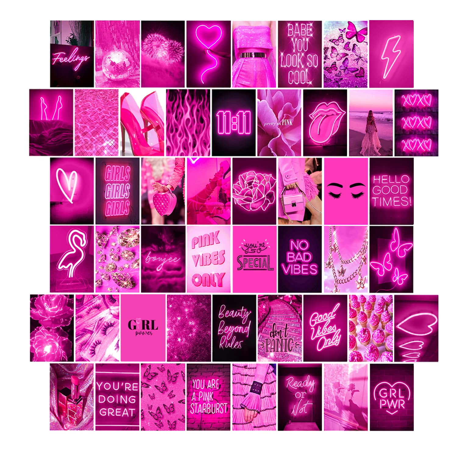 WOONKIT Pink Neon Wall Collage Kit Aesthetic Pictures, Trendy Room