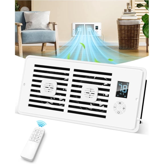 Register Booster Fan for 4” x 10” Register Holes, Smart Air Vent Booster Fan with Remote, 10-Speed Smart Thermostat AC Vent Fan with Timer Setting and Aroma Function, Suitable for Floor & Wall Vents