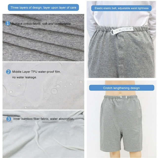 Baohd Pantalon d'Incontinence Adulte Couches Lavables Absorption d'Urine Réglable Shorts Pantalons Anti-Pipi au Lit Coussin Imperméable 3TG